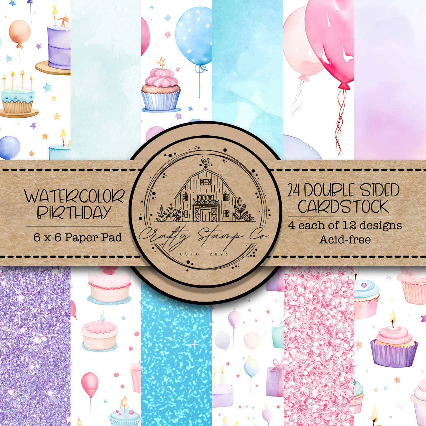 Watercolor Birthday 6x6 Pattern Paper Pack