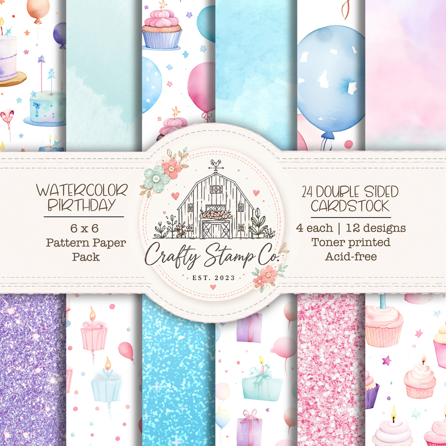Watercolor Birthday 6x6 Pattern Paper Pack