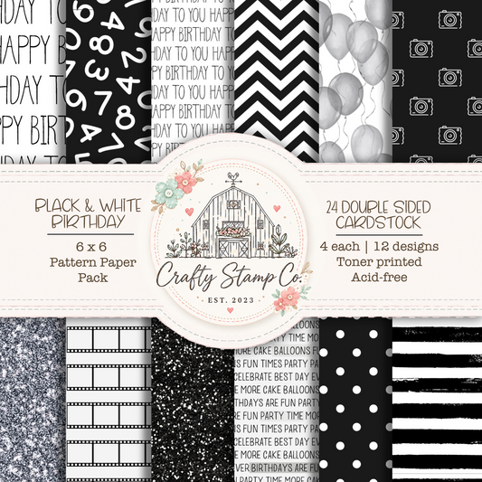 Black & White Birthday 6x6 Pattern Paper