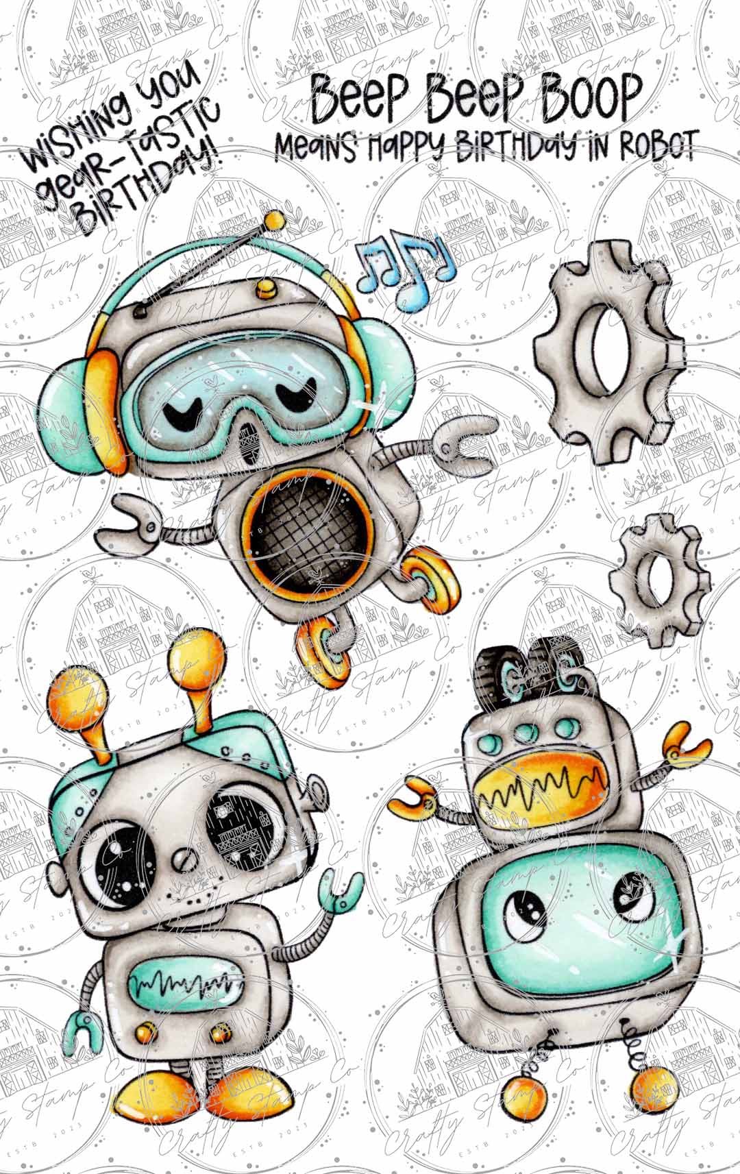 Beep Boop Day Bots 4x6 Stamp Set