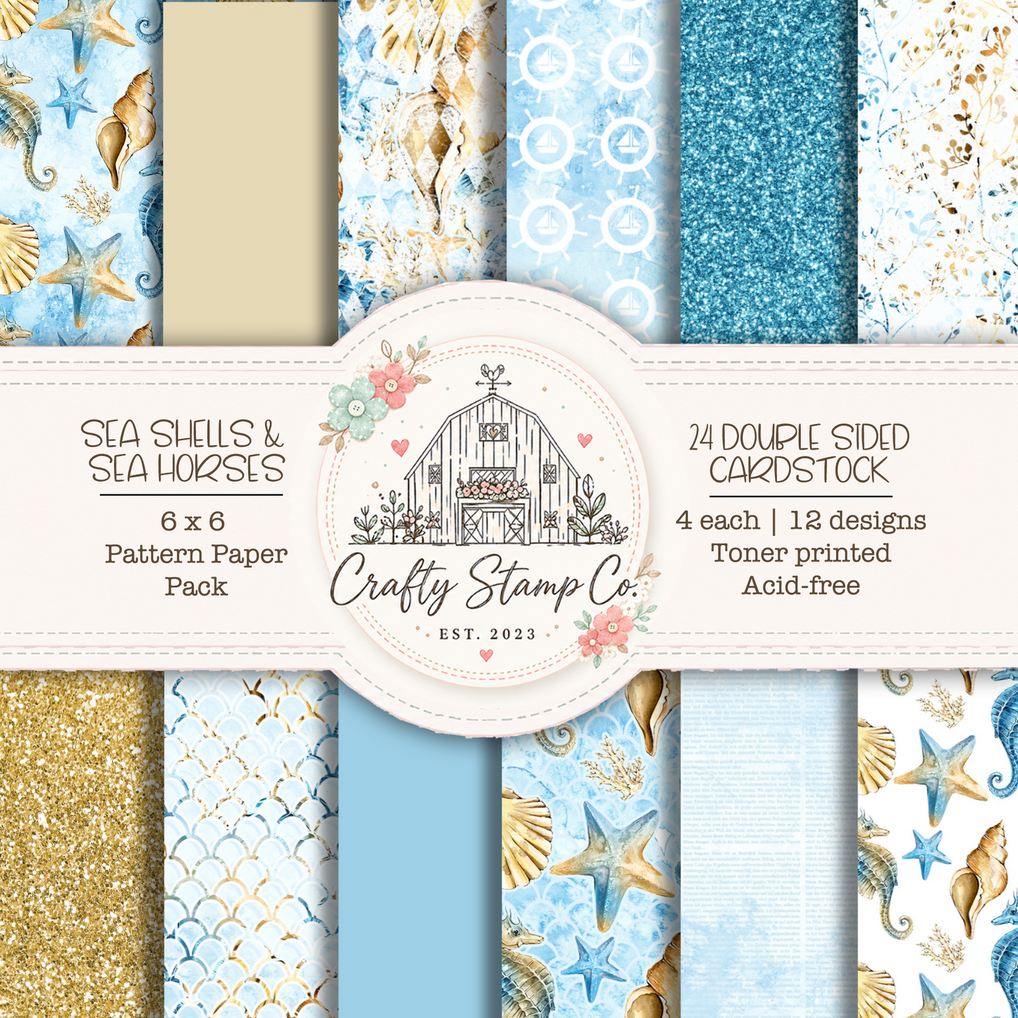 Sea Shells & Sea Horses 6 x 6 Pattern Paper Pack